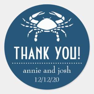 Crab Danke Labels (Navy Blue) Runder Aufkleber