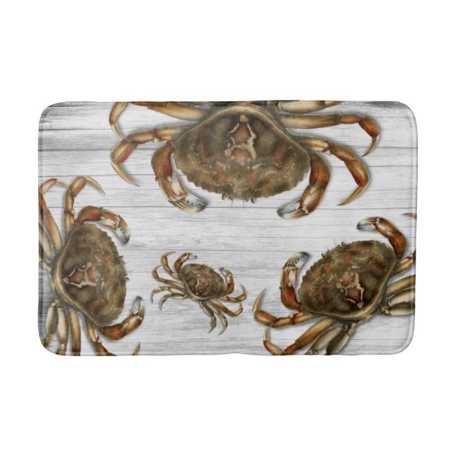 Crab Family Graues Holz Hintergrund Badematte (Vorderseite)