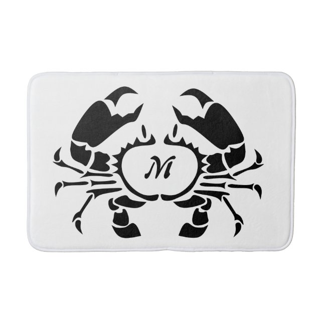 Crab Monogram im Schwarzen Stift Badematte (Vorderseite)