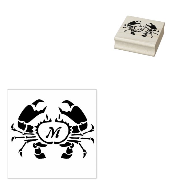 Crab Monogram im Schwarzen Stift Gummistempel (Stempel)