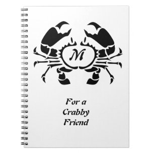 Crab Monogram im Schwarzen Stift Notizblock
