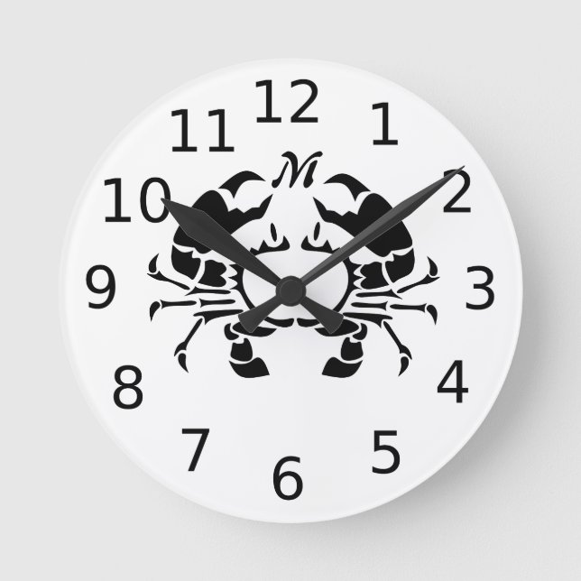 Crab Monogram im Schwarzen Stift Runde Wanduhr (Vorderseite)