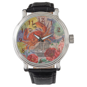 Crab Nautical Beach Seafood Art Armbanduhr