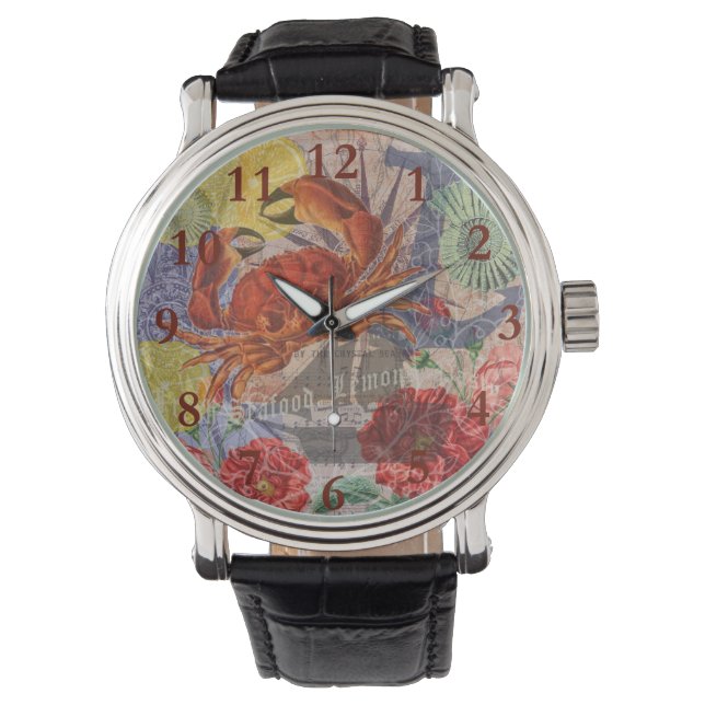 Crab Nautical Beach Seafood Art Armbanduhr (Vorderseite)