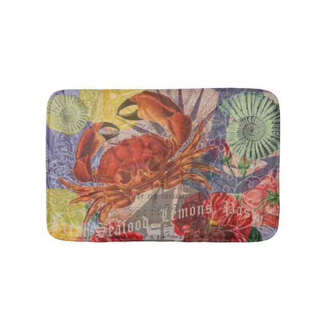 Crab Nautical Beach Seafood Art Badematte (Vorderseite)