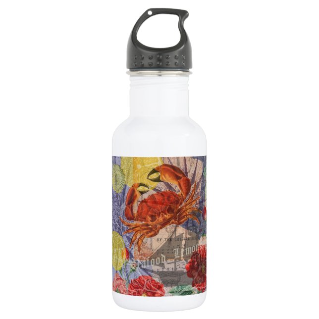 Crab Nautical Beach Seafood Art Edelstahlflasche (Vorderseite)