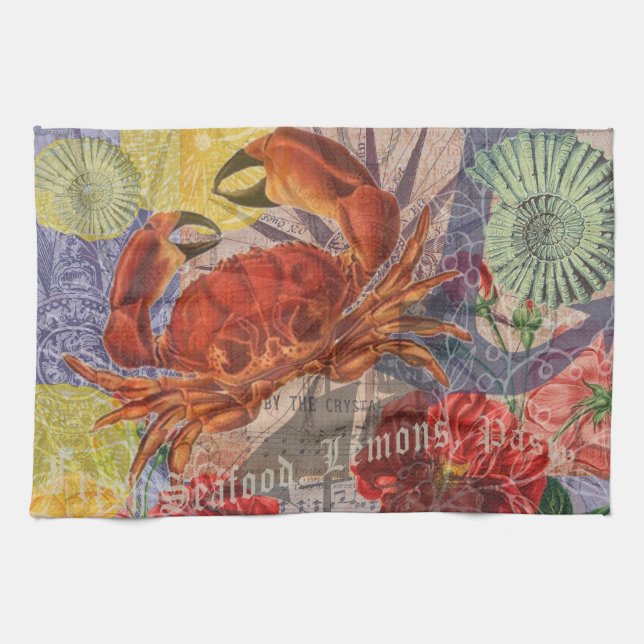 Crab Nautical Beach Seafood Art Geschirrtuch (Horizontal)