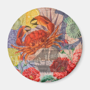 Crab Nautical Beach Seafood Art Magnet