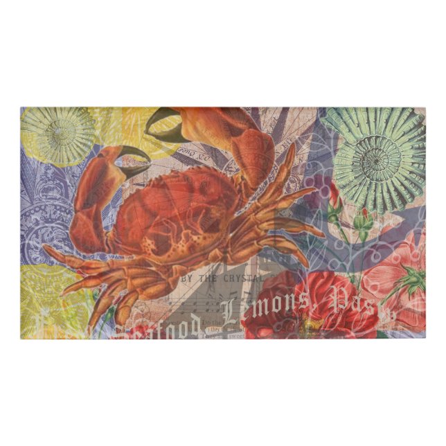 Crab Nautical Beach Seafood Art Namenschild (Vorderseite)
