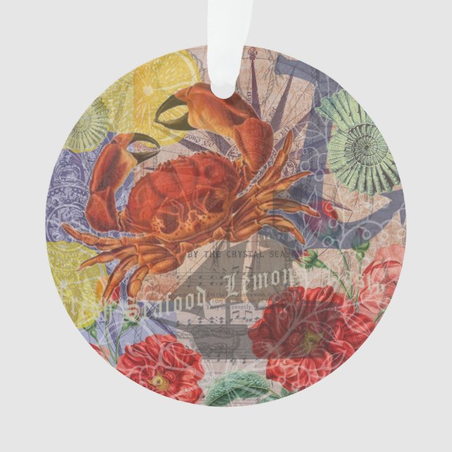 Crab Nautical Beach Seafood Art Ornament (Vorderseite)
