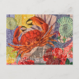 Crab Nautical Beach Seafood Art Postkarte