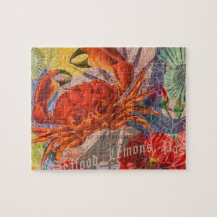 Crab Nautical Beach Seafood Art Puzzle