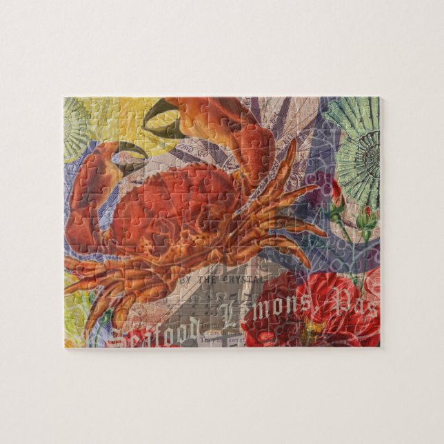Crab Nautical Beach Seafood Art Puzzle (Horizontal)