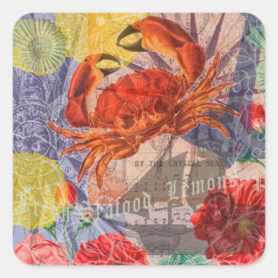 Crab Nautical Beach Seafood Art Quadratischer Aufkleber