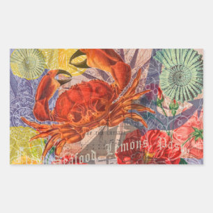 Crab Nautical Beach Seafood Art Rechteckiger Aufkleber