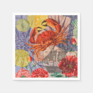 Crab Nautical Beach Seafood Art Serviette