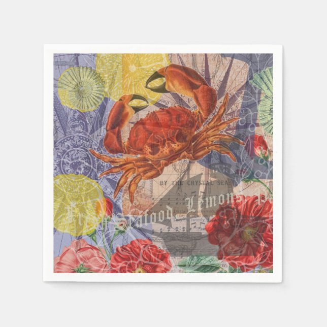 Crab Nautical Beach Seafood Art Serviette (Vorderseite)
