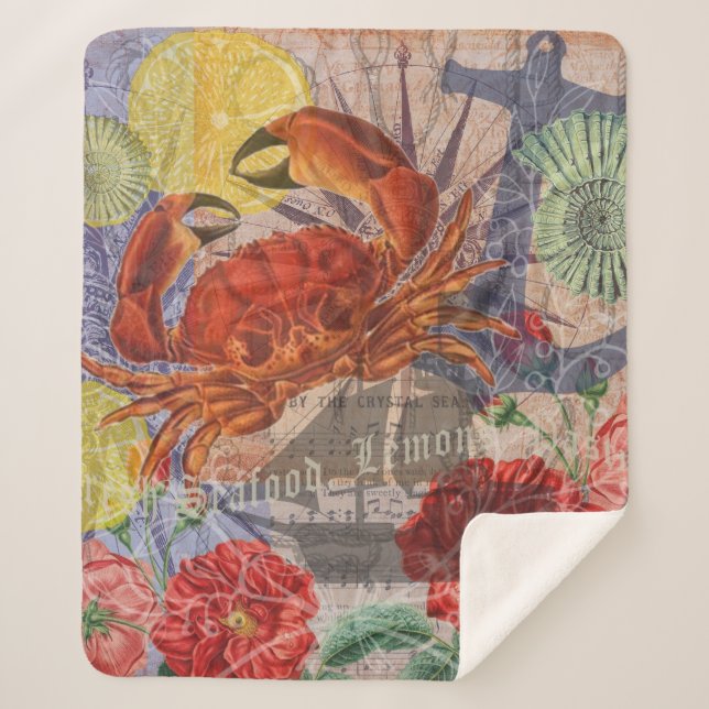 Crab Nautical Beach Seafood Art Sherpadecke (Vorderseite)