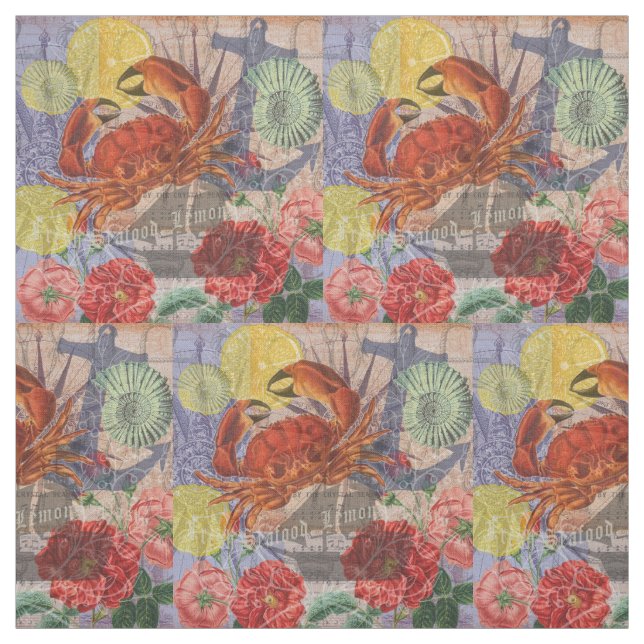 Crab Nautical Beach Seafood Art Stoff (Muster)