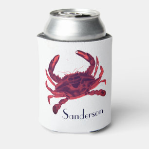 Crab Nautical Burgundy Maroon Red Can Cooler Dosenkühler