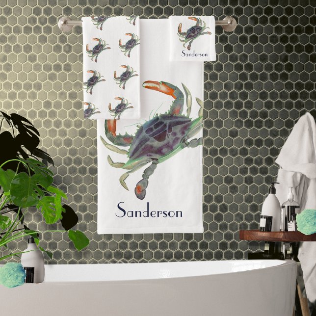 Crab Nautical Grau Blue und Green Bath Set (Von Creator hochgeladen)