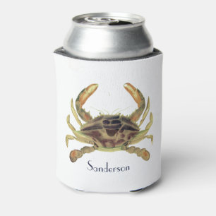 Crab Nautical Gray Blue und Green Can Cooler Dosenkühler