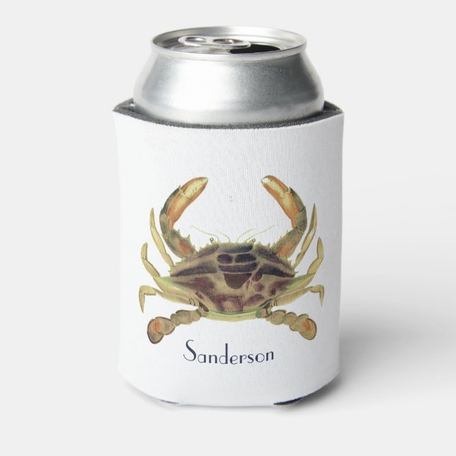 Crab Nautical Gray Blue und Green Can Cooler Dosenkühler (Kanne Rückseite)