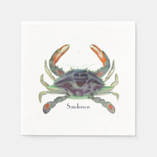 Crab Nautical Gray Blue und Green Serviette