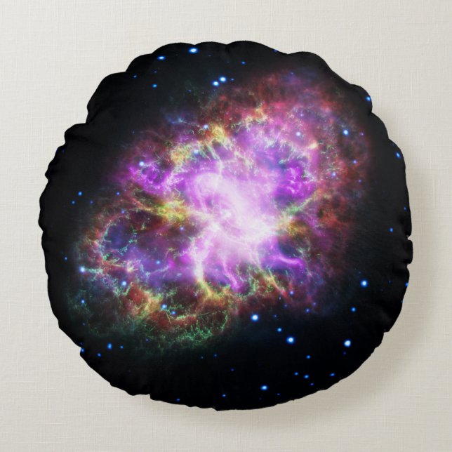 Crab Nebula Supernova Remnant Hubble Composite Rundes Kissen (Vorderseite)