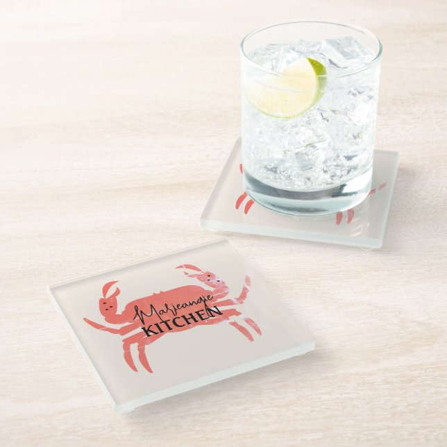 Crab Ocean Beach Crustacean Glasuntersetzer (Schrägansicht)