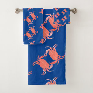 Crab Pattern Blue Dusche Badhandtuch Set