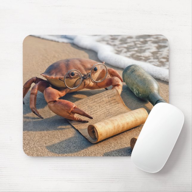 Crab Reading a Message on a Beach Mousepad (Mit Mouse)