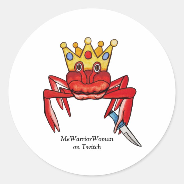 Crab Royalty mit Messer, MeWarriorFrau auf Twitch Runder Aufkleber (Vorderseite)