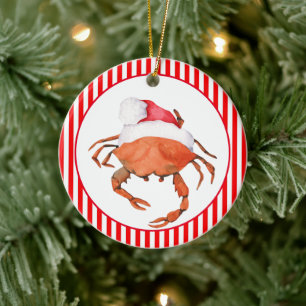 Crab Santa Christmas Watercolor Keramik Ornament