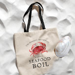 Crab/Seafood Boil | Seafood Themed Party Tragetasche<br><div class="desc">Personalized red crab themed tote bag gift favors for your next Crab Boil or seafood event. It feys a watercolor styled illustration of a crimson red crab. Surrounding this are spots for your unique event information.</div>