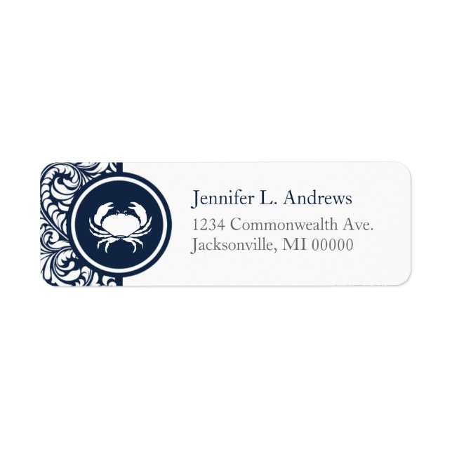 Crab Theme Navy Blue Damask Beach Hochzeiten (Vorne)