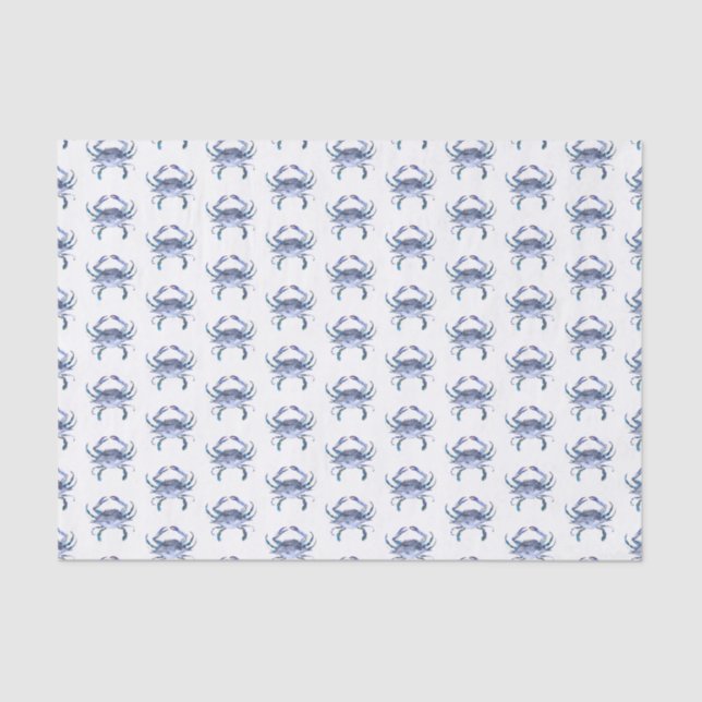Crab Tissue Blue Watercolor Pattern Beach Seidenpapier (Vorderseite)