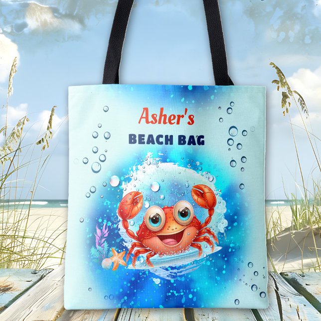 Crab Türkise Blue Boy Pool Beach Individuelle Name (Crab Turquoise Blue Boy Pool Beach Custom Name Tote Bag)
