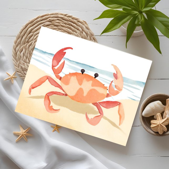 Crab Watercolor Beach Shore | Küstenurlaub Postkarte (Von Creator hochgeladen)