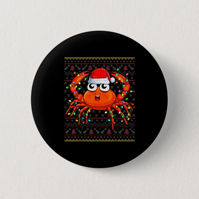 Crab Wearing Xmas Lights Santa Hat Crab Christmas  Button (Vorderseite)
