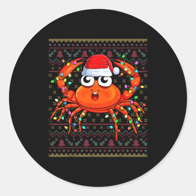 Crab Wearing Xmas Lights Santa Hat Crab Christmas  Runder Aufkleber (Vorderseite)