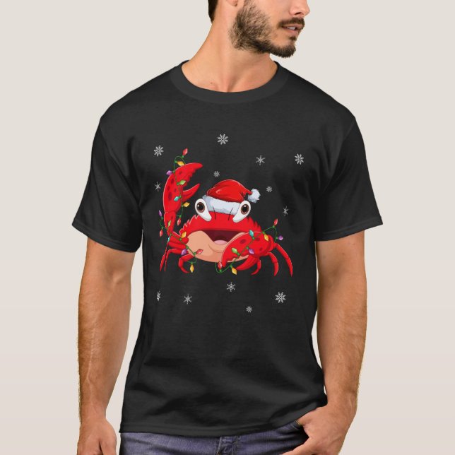 Crab Weihnachtsmannmütze Ugly Christmas Lighting C T-Shirt (Vorderseite)