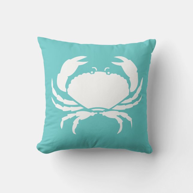 CRAB WHITE auf aquamarin blauem Kissen (Vorderseite)