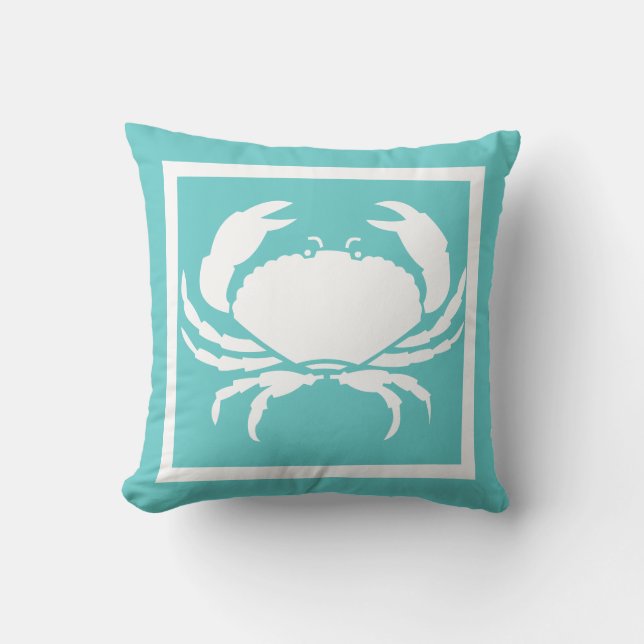 CRAB WHITE auf aquamarin blauem Kissen (Vorderseite)