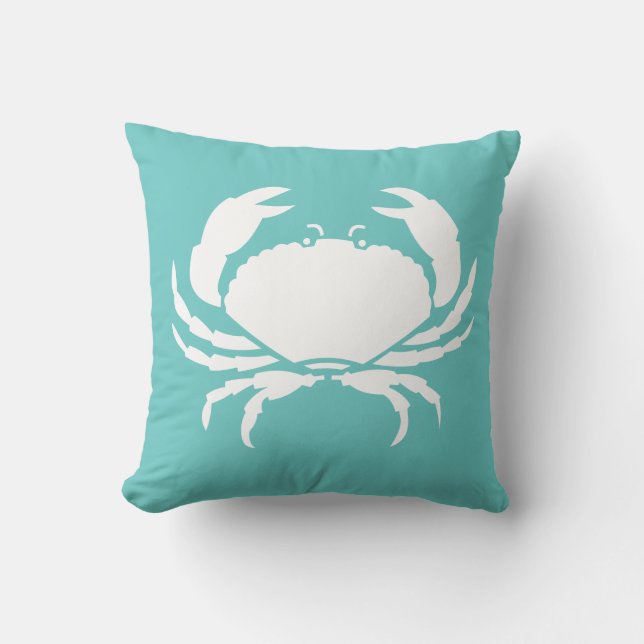 CRAB WHITE auf aquamarin blauem Kissen (Vorderseite)