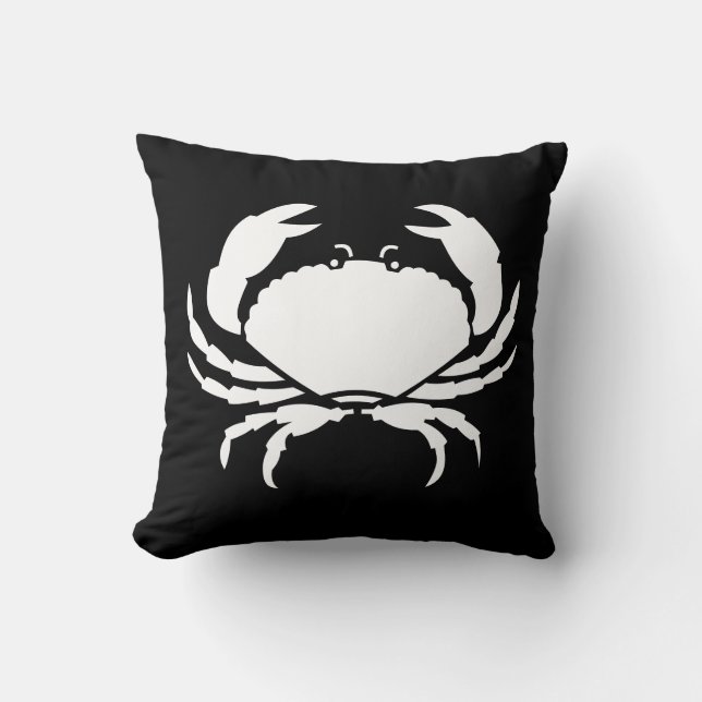 CRAB WHITE auf dem BLACK-Kissen Kissen (Vorderseite)