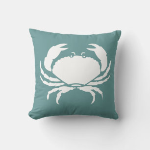 CRAB WHITE auf dunkelblauem, aquamarinem Kissen
