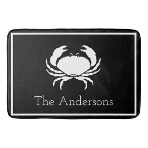 CRAB WHITE on BLACK initial Modern Letter Badematte