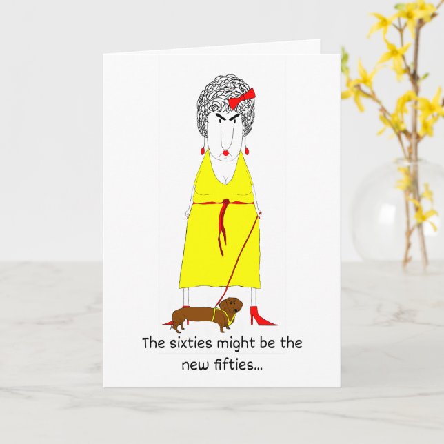Crabby Baby Boomer with Yellow Dress and Dog Karte (Gelbe Blume)