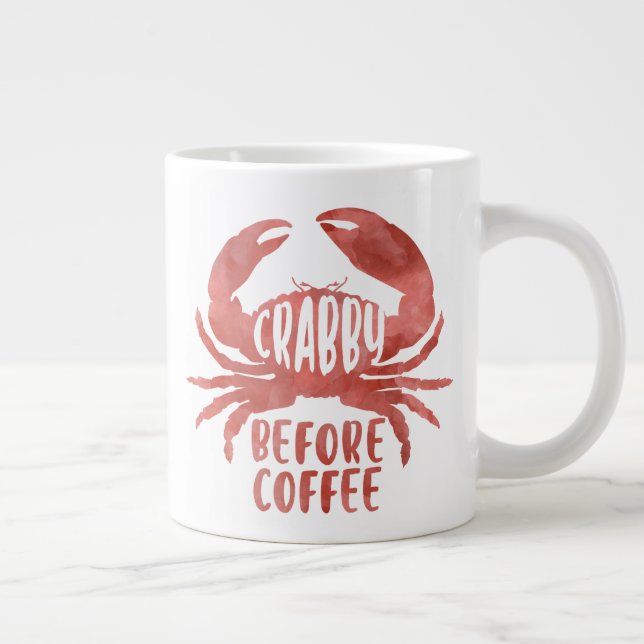 Crabby Before Coffee Red Watercolor Jumbo Tasse (Rechts)